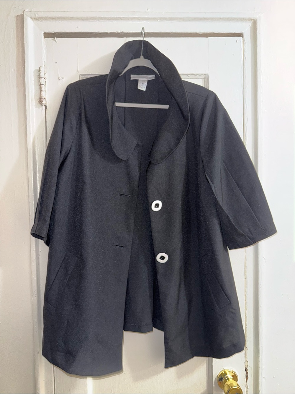 Women's Black Short-Sleeve Coat with Rounded Collar